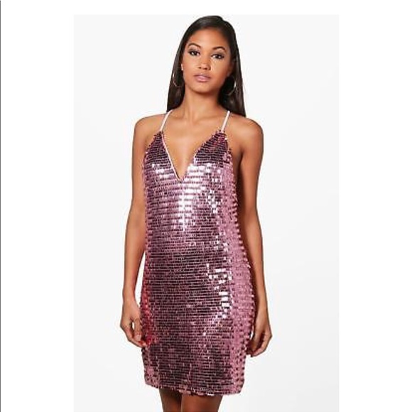 boohoo pink sequin dress
